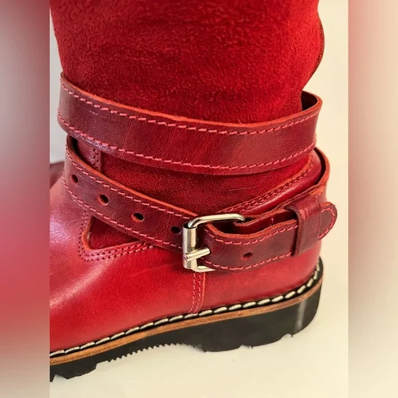 Vintage Roots Red Shearling Moto Boots | Made in Canada - Picture 5 of 14